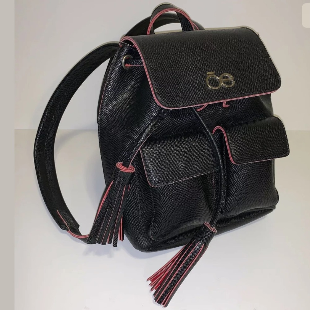 CLOE Backpack Purse Black Red Faux Leather Small